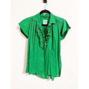 A Shirt Thing Womens Logan Cabo Blouse Cap Sleeve Ruffle Front Kelly Green Small